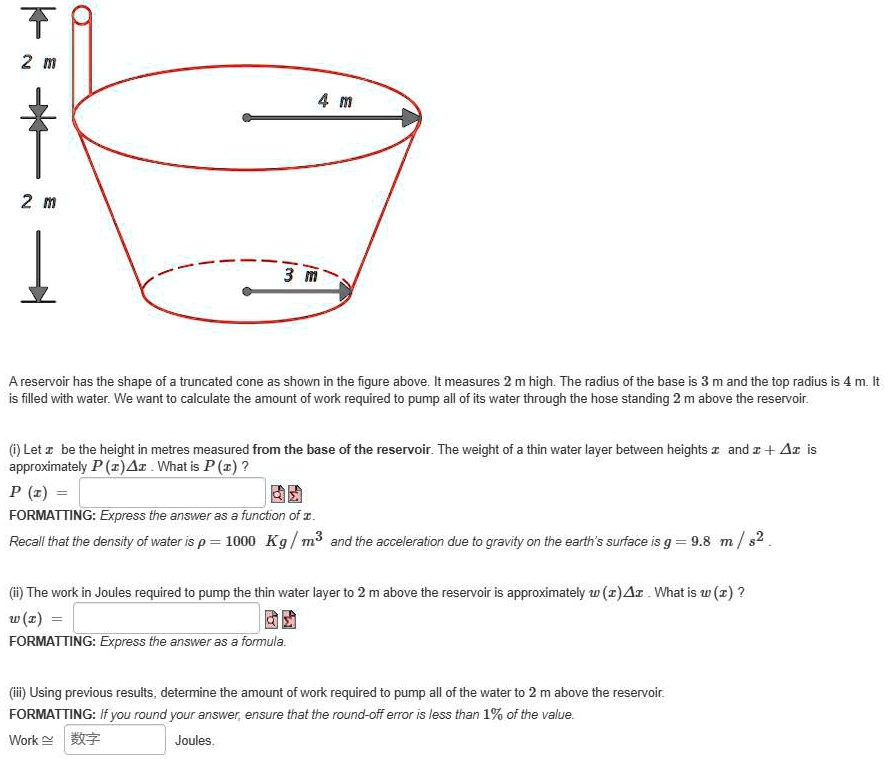 2m 2 m w a reservoir has the shape of a truncated cone as shown in the ...