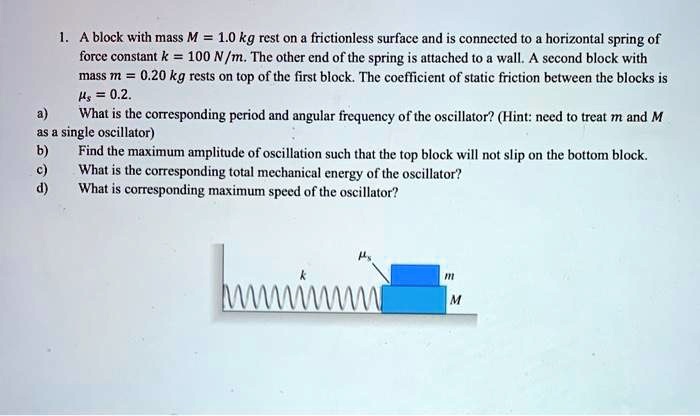 SOLVED: A block with mass M = 1.0 kg rests on a frictionless