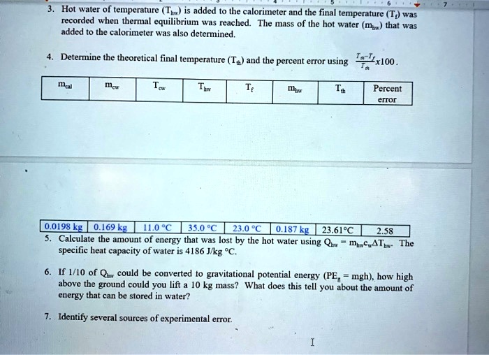 SOLVED Hot water of temperature (T ) is added to the calorimeter and