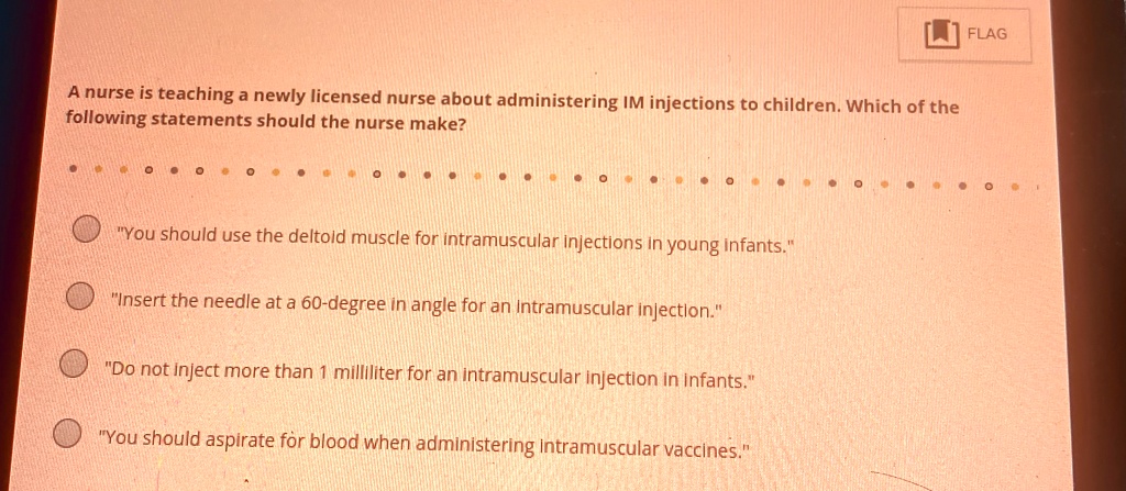a nurse is teaching a newly licensed nurse about administering im injections to children which of the following statements should the nurse make you should use the deltoid muscle for intramu 83409