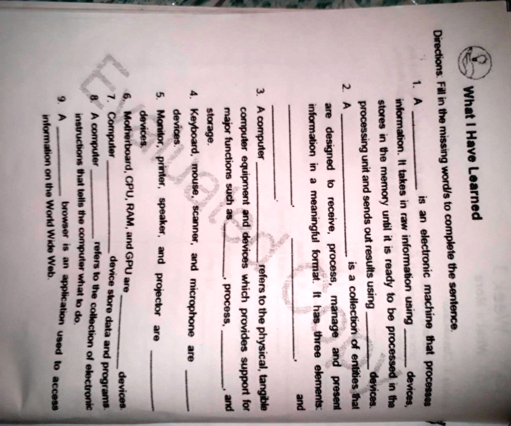 SOLVED Fill in the missing words to complete the sentence. 1. A