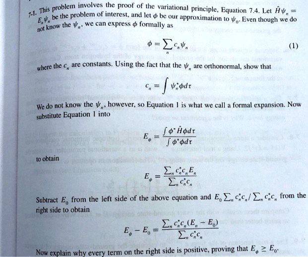 SOLVED: This problem involves the proof of the variational principle ...