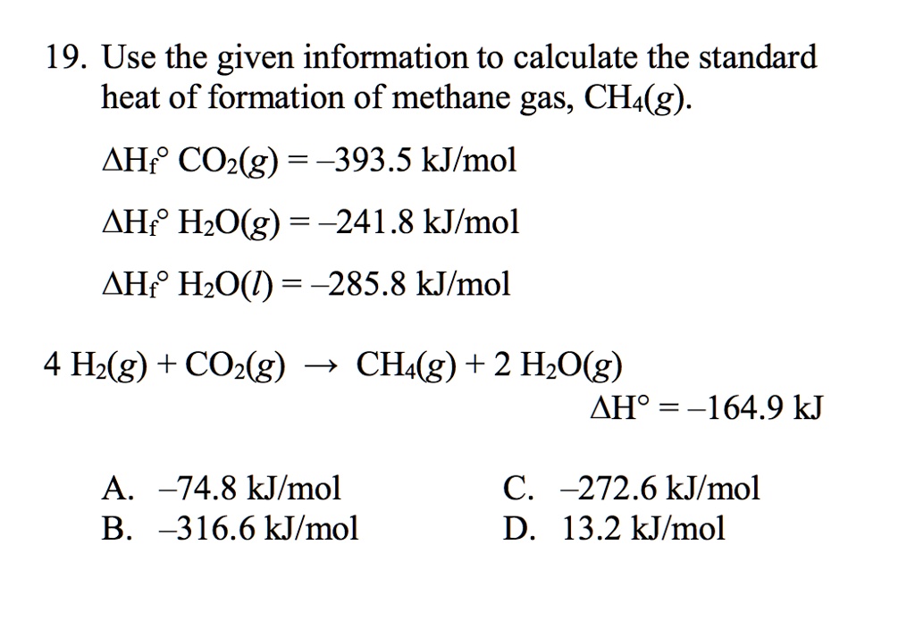 SOLVED: Use the given information to calculate the standard heat of ...