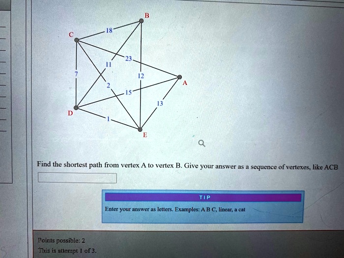 Find The Shortest Path From Vertex A To Vertex B Give Your Answer As ...