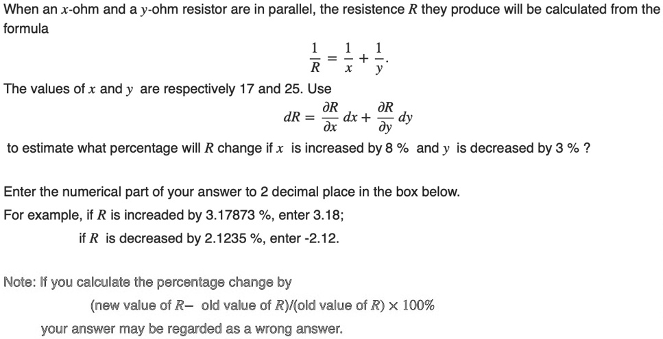 SOLVED: When an x-ohm and a y-ohm resistor are in parallel, the ...