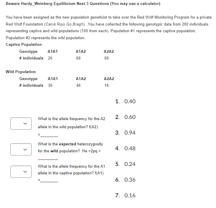 SOLVED: Beware HardyWeinberg Equilibrium Next 3 Questions (You may use