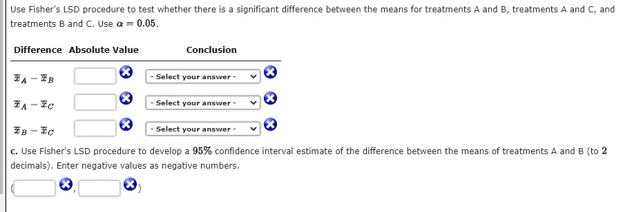 SOLVED: Use Fisher's LSD procedure to test whether there is significant ...