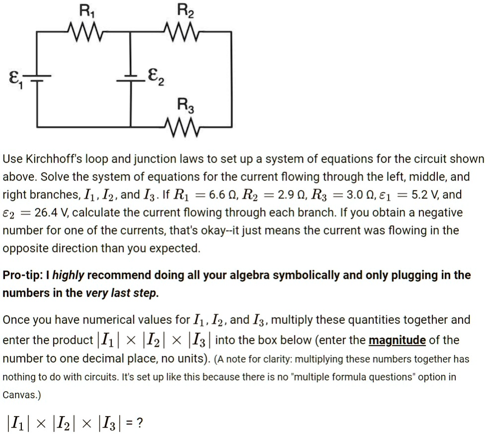 use kirchhoffs loop and junction laws to set up a system of equations for the circuit shown above solve the system of equations for the current flowing through the left middle and right bran 69053