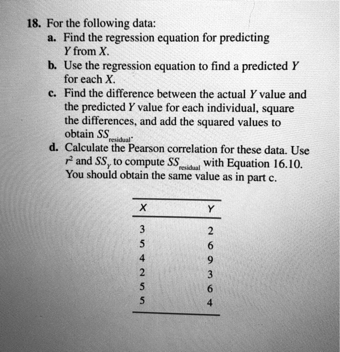 18 for the following data a find the regression equation for predicting ...