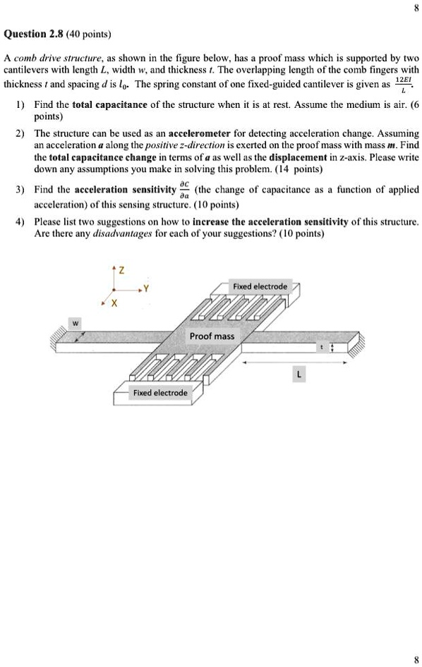 SOLVED: 8 Question 2.8(40 points) A comb drive structure, as shown in ...