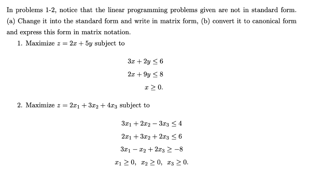 Linear programming shop standard form converter