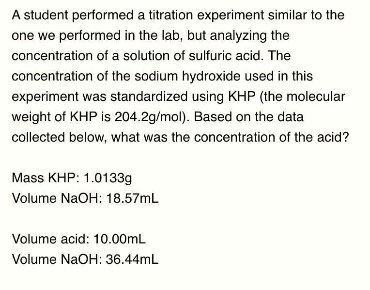 SOLVED A student performed a titration experiment similar to the one