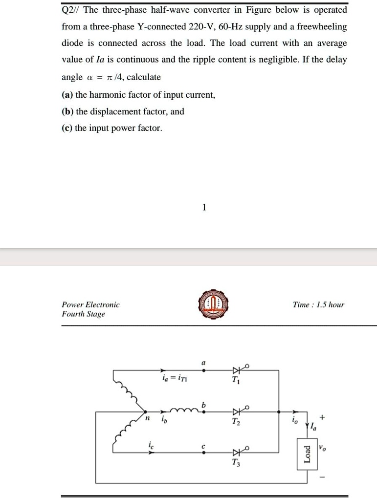 Q2// The three-phase half-wave converter in Figure below is operated ...
