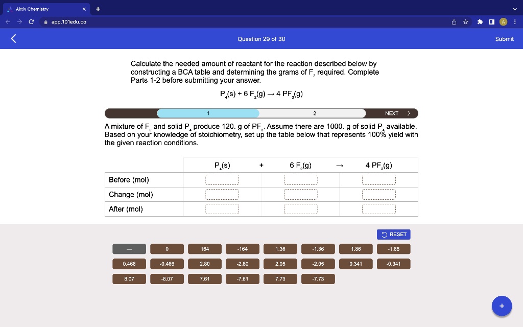 SOLVED Aktiv Chemistry C app.101edu.co A Question 29 of 30 Submit
