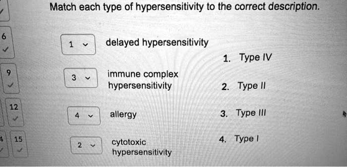 SOLVED: Match each type of hypersensitivity to the correct description ...