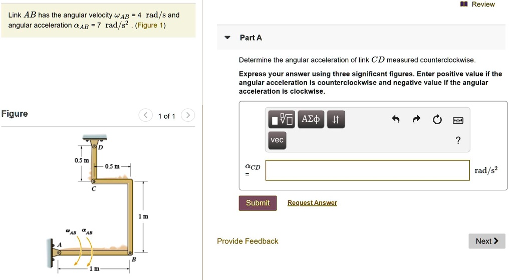 SOLVED: Link AB has the angular velocity wAB = 4 rad/s and angular ...