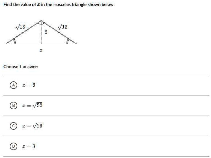 SOLVED 'Find the value of x in the isosceles triangle shown below