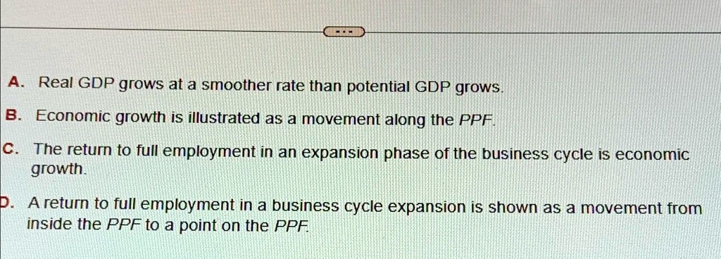 (solved) decrease in real gdp than the initial... A. Real GDP grows at a smoother rate than potential GDP grows. B ...