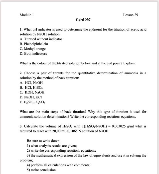 Solved:module Lesson 29 Card N27 1. What Ph Indicator Is Used T0 