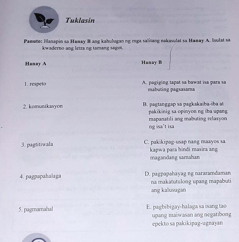 Solved Hanapin Sa Hanay B Ang Kahulugan Sa Mga Salitang Nakasulat Sa Hanay A Isulat Sa 7373