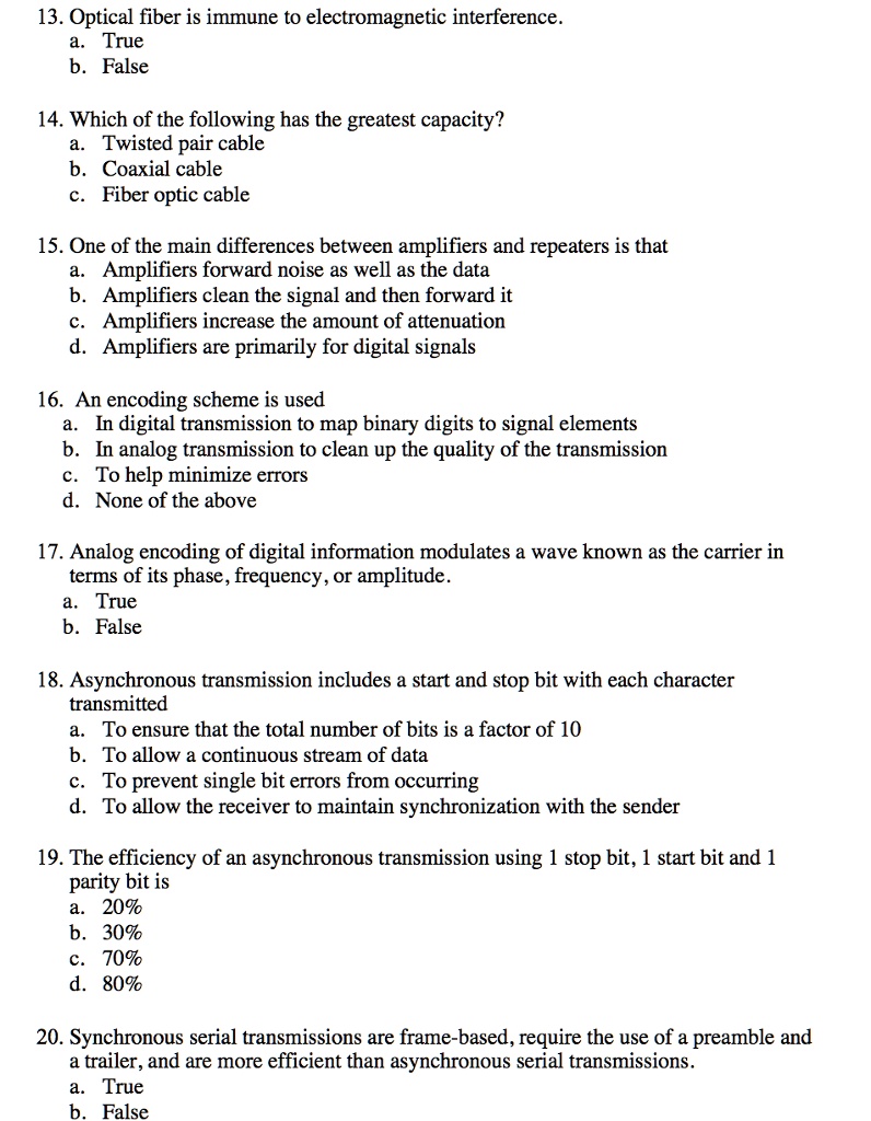 SOLVED: 13. Optical Fiber Is Immune To Electromagnetic Interference. A ...