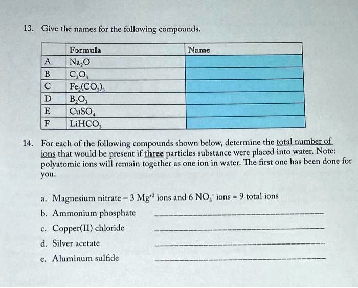 Solved 13 Give The Names For The Following Compounds Formula Na2co3 Feco5 B2o3 Cuso4 7806