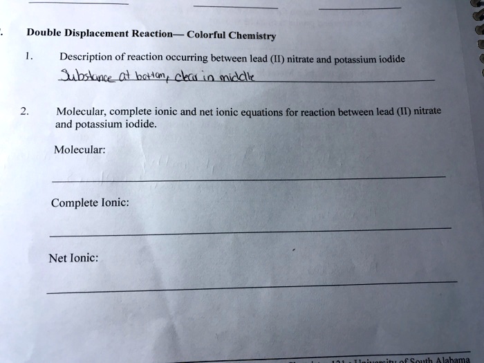 Solved Double Displacement Reaction Colorful Chemistry Description Of Reaction Occurring 0414