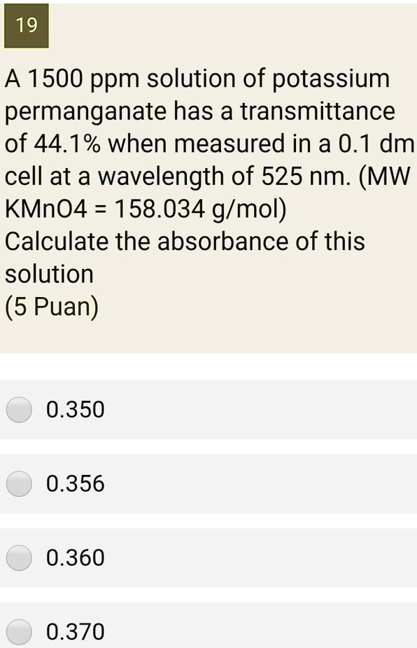 SOLVED A 1500 ppm solution of potassium permanganate has a