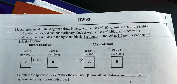 Below, Block A With A Mass Of 100 Grams Slides To The Right At 15 M/s ...