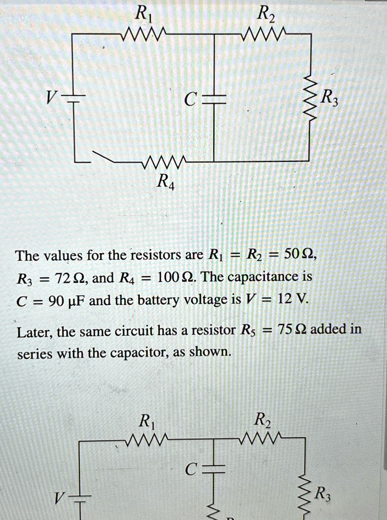 a circuit is constructed with four resistors one capacitor one battery