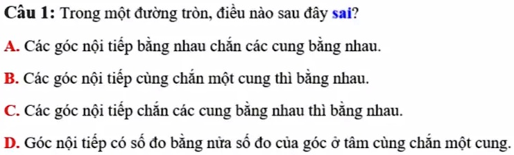 SOLVED: CÃ¢u I: Trong Má»™t Ä‘Æ°á» Ng TrÃ²n, Ä‘iá» U NÃ O Sau Ä‘Ã¢y Sai ...