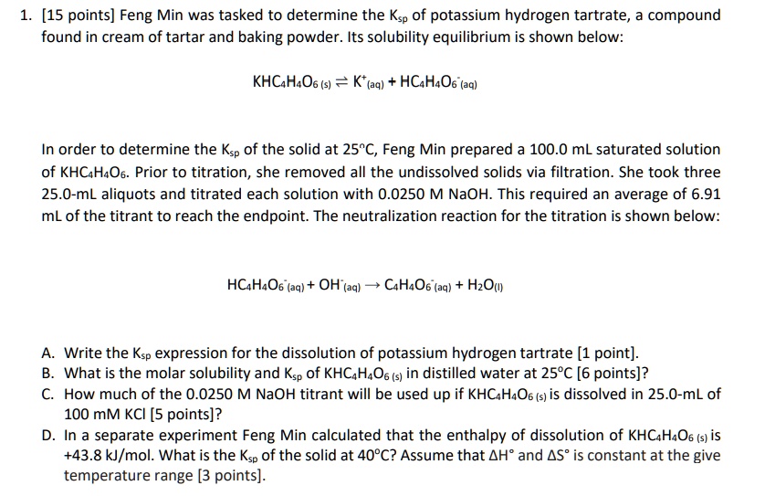 potassium hydrogen tartrate solubility product constant