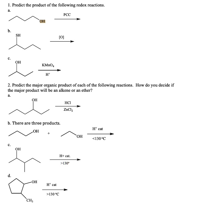 SOLVED: Predict the product of the following redox reactions: PCC OH QH ...