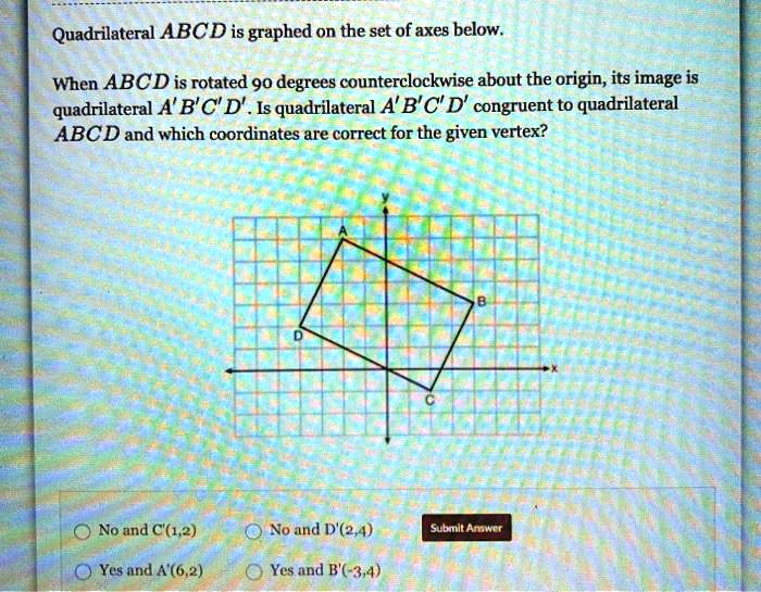 Solved Quadrilateral Abcd Is Graphed On The Set Of Axes Below When Abcd Is Rotated 90 Degrees 9278
