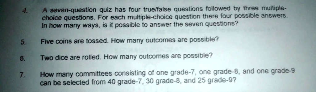 A seven-question quiz has four true/false questions followed by three ...