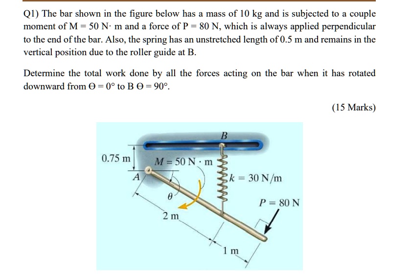 SOLVED: Q1) The bar shown in the figure below has a mass of 10 kg and ...