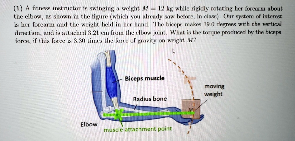 (1) A fitness instructor is swinging a weight M = 12 kg while rigidly ...