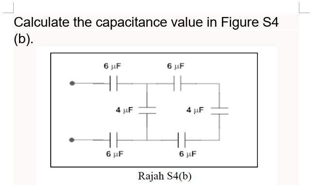SOLVED: Calculate the capacitance value in Figure S4 (b). 6F 6F 4 uF 6F ...