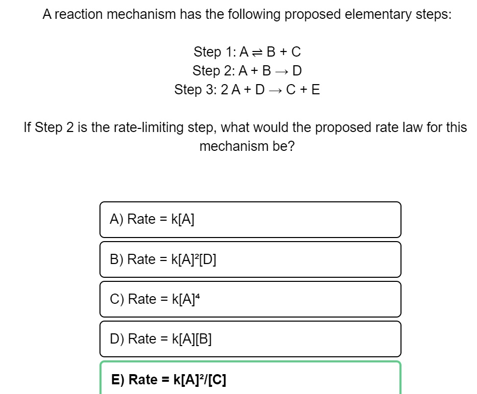 SOLVED A reaction mechanism has the following proposed elementary