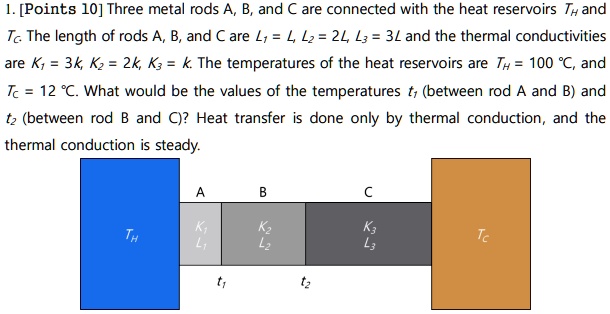 SOLVED: [Points 10] Three metal rods A, B, and C are connected with the ...