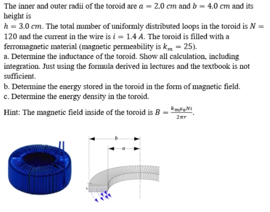 SOLVED: The inner and outer radii of the toroid are a = 2.0 cm and b ...