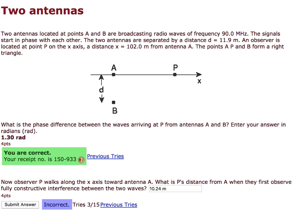 SOLVED Two antennas located at points A and B are broadcasting radio