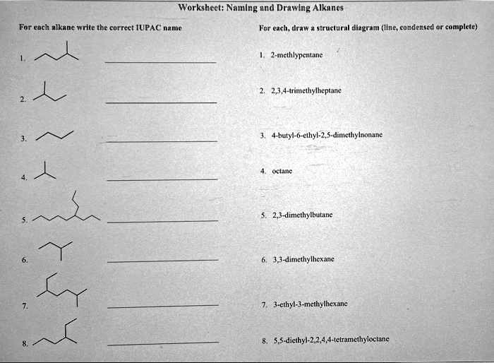SOLVED Worksheet Naming and Drawing Alkanes For each alkane, write