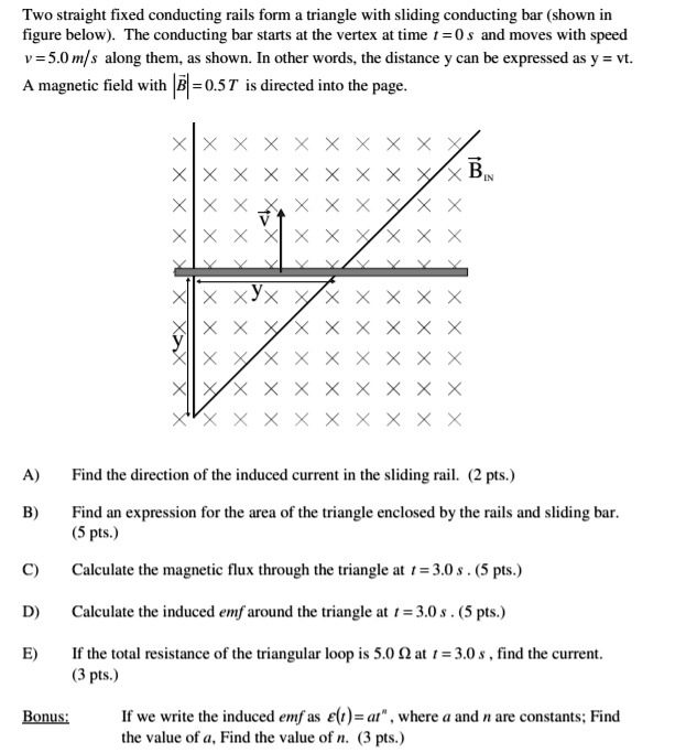 SOLVEDTwo straight fixed conducting rails form triangle with sliding F