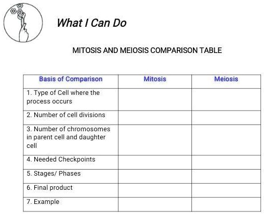 SOLVED: 'Paki sagot naman po pls What Can Do MITOSIS AND MEIOSIS ...