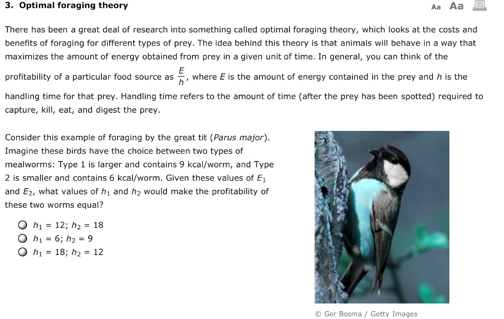 SOLVED Optimal foraging theory Aa Aa There has been great deal of