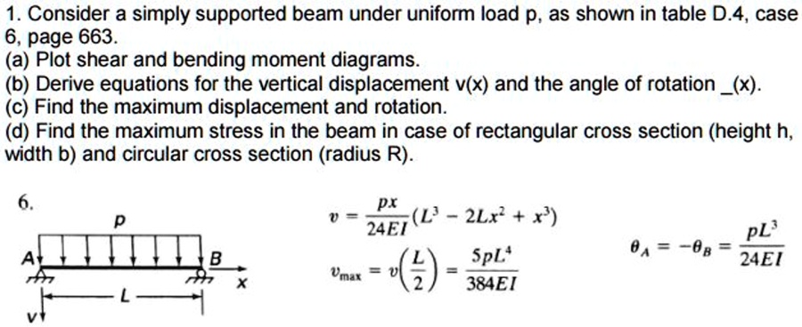 SOLVED: Consider a simply supported beam under uniform load p, as shown ...