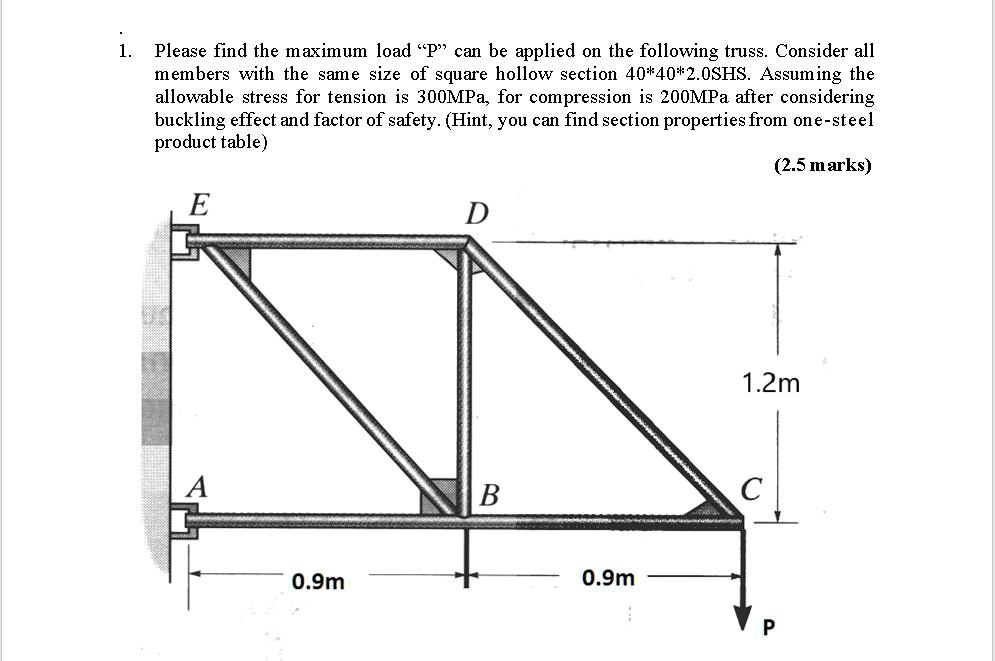 SOLVED 1. Please find the maximum load p can be applied on the