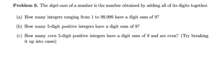 Solved Problem 9 The Digit Suin Of Number Is The Number Obtained By Adding All Of Its Digits Together How Iamy Integers Ranging Rom To 99 999 Have Digit Sumn Of 92 How Many 5 Digit