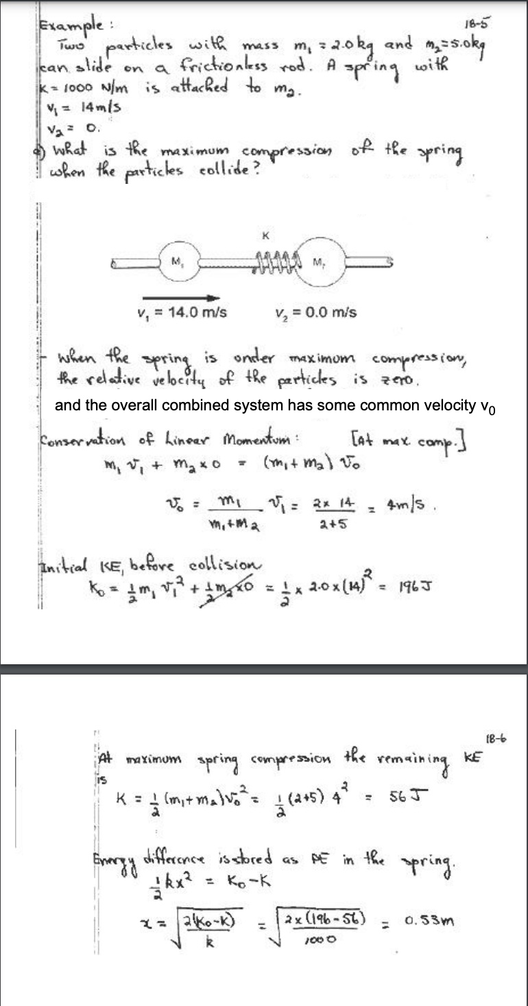 Solved I8 5 Example Two Particles With Mass M 1 2 0 Mathrm Kg And M 2 5 0 Mathrm Kg And With Kan Slide On A Frictiontess Rod A Spring K 1000 Mathrm N Mathrm M Is